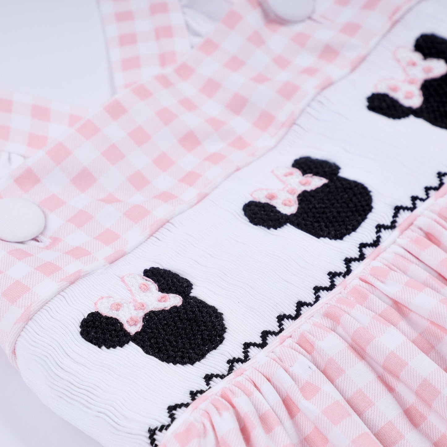 Pink character hand smocked gingham ruffle dress - Abbies Place