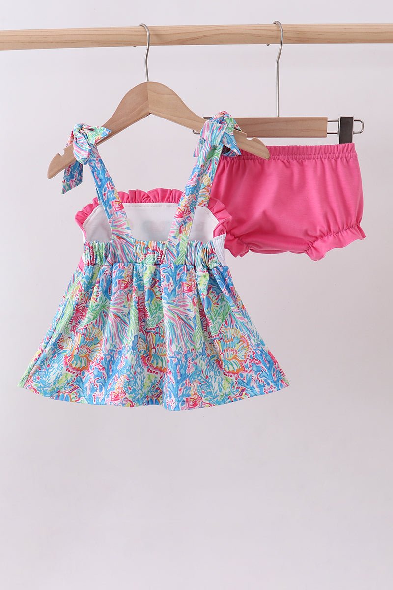 Pink character smocked ruffle bloomer set - Abbies Place