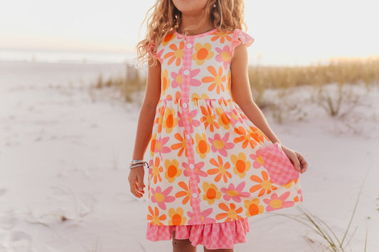 Pink Check Floral Pocket Dress - Abbies Place
