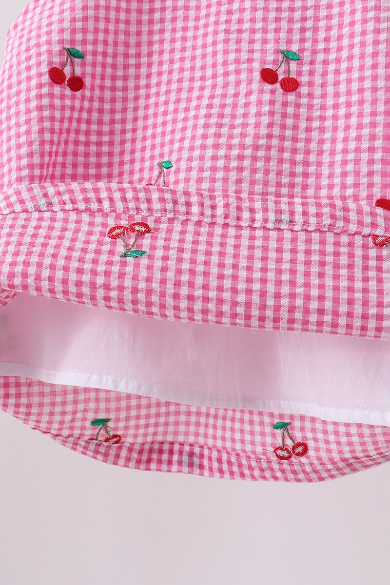 Pink cherry gingham bloomer set - Abbies Place