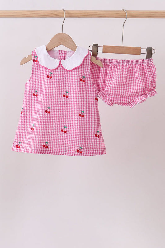 Pink cherry gingham bloomer set - Abbies Place