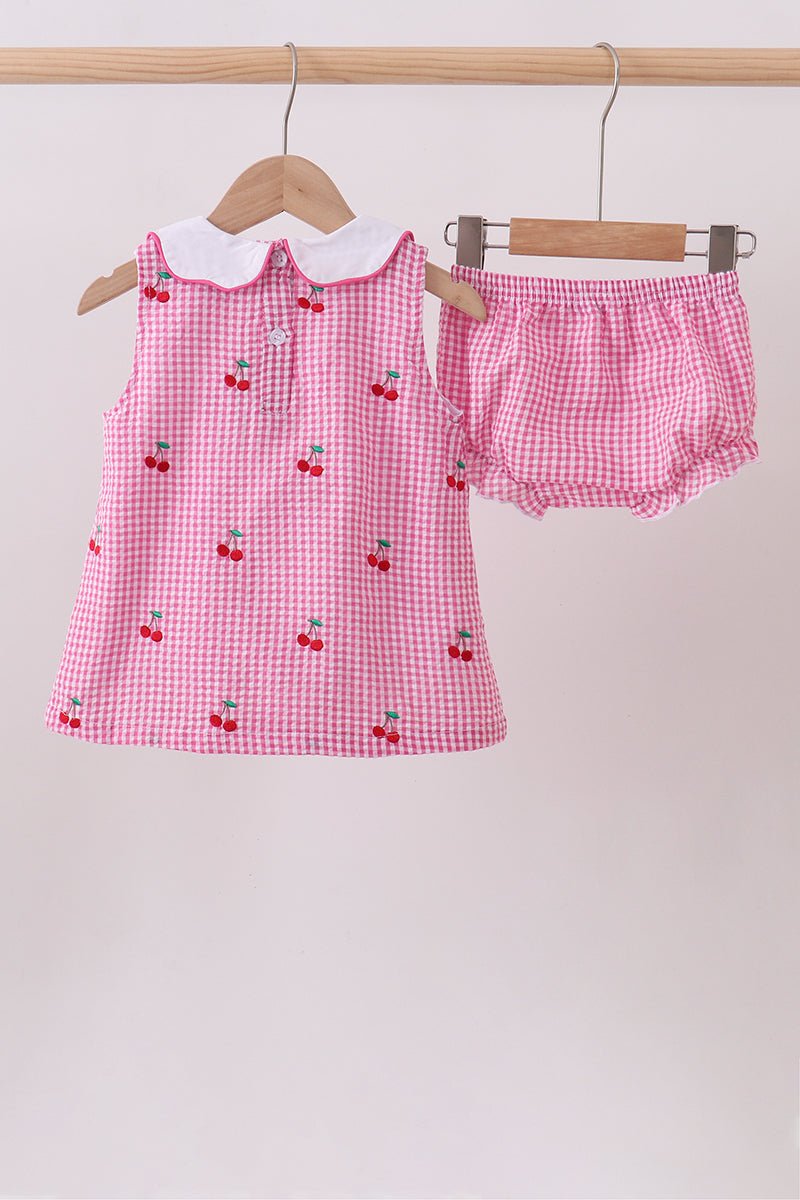 Pink cherry gingham bloomer set - Abbies Place