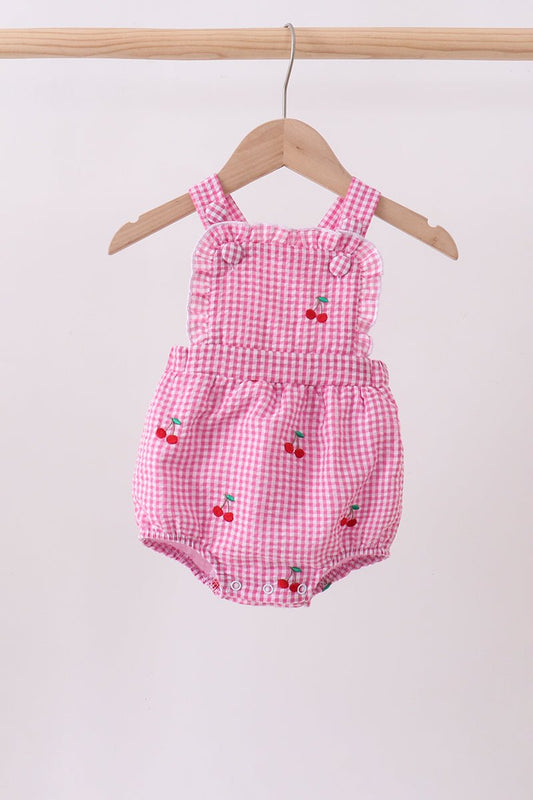Pink cherry gingham ruffle bubble - Abbies Place
