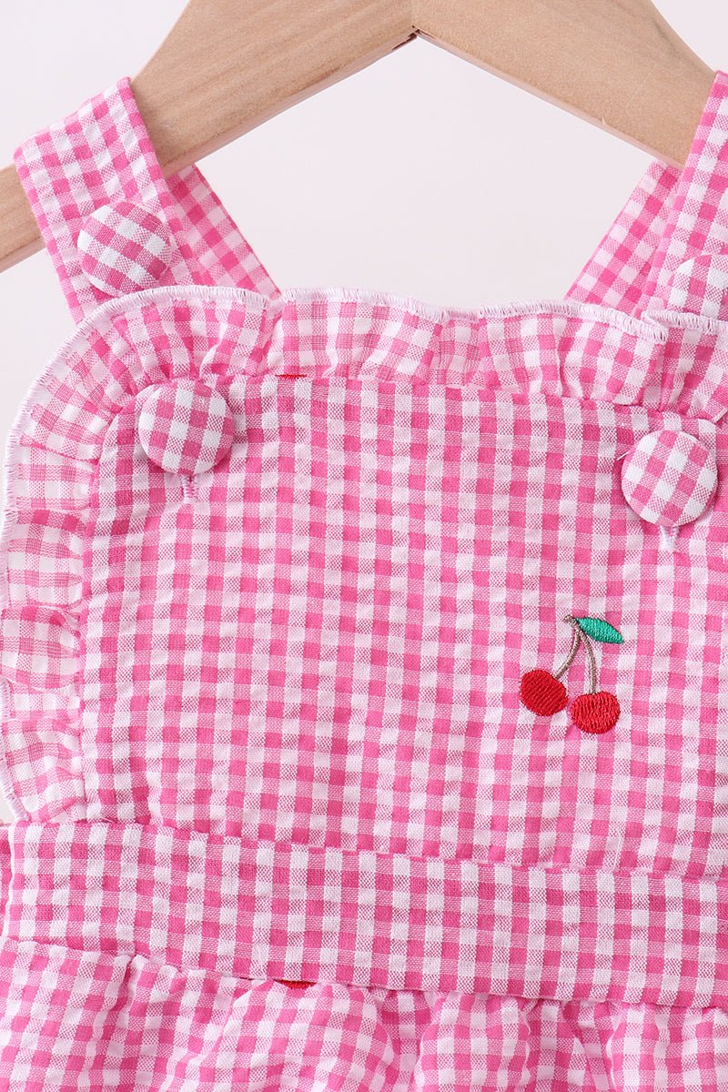 Pink cherry gingham ruffle bubble - Abbies Place