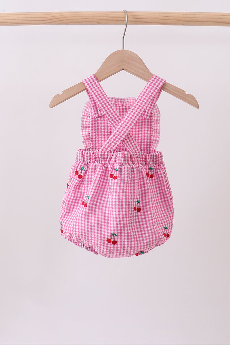Pink cherry gingham ruffle bubble - Abbies Place