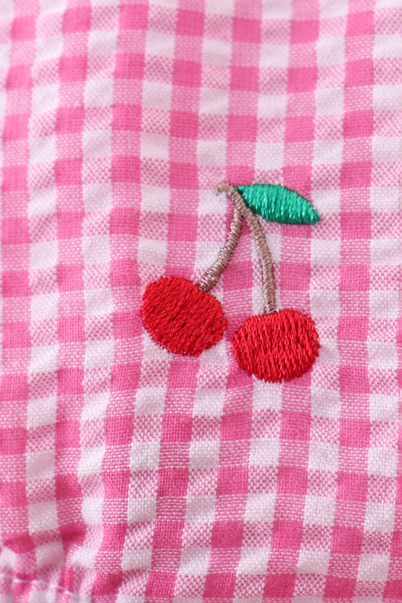 Pink cherry gingham ruffle bubble - Abbies Place