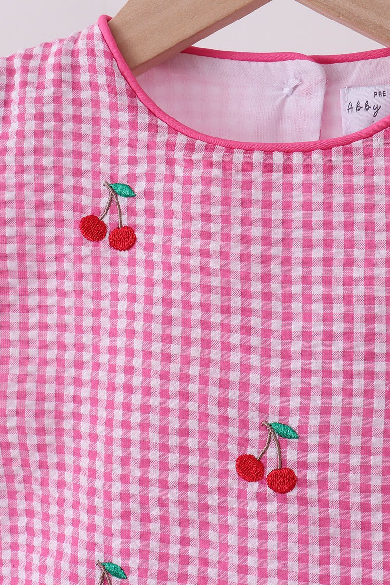 Pink cherry gingham shorts set - Abbies Place