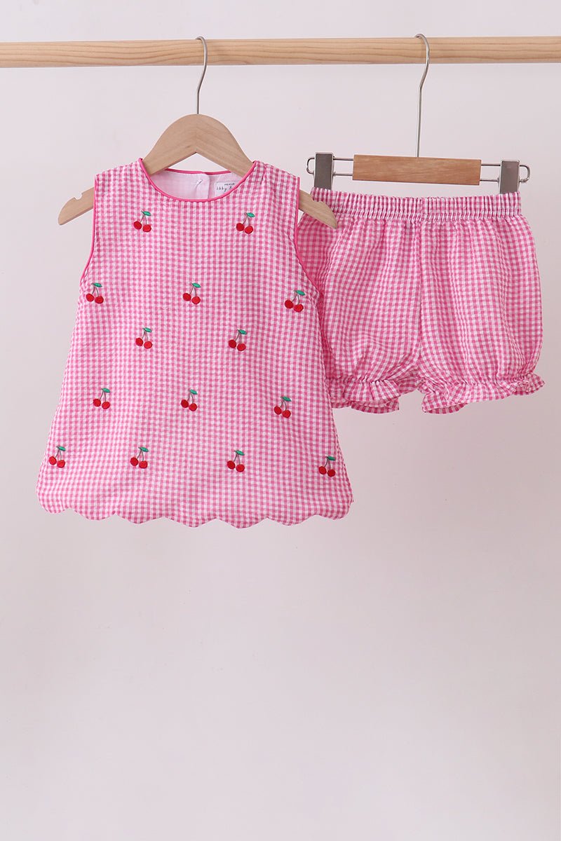 Pink cherry gingham shorts set - Abbies Place