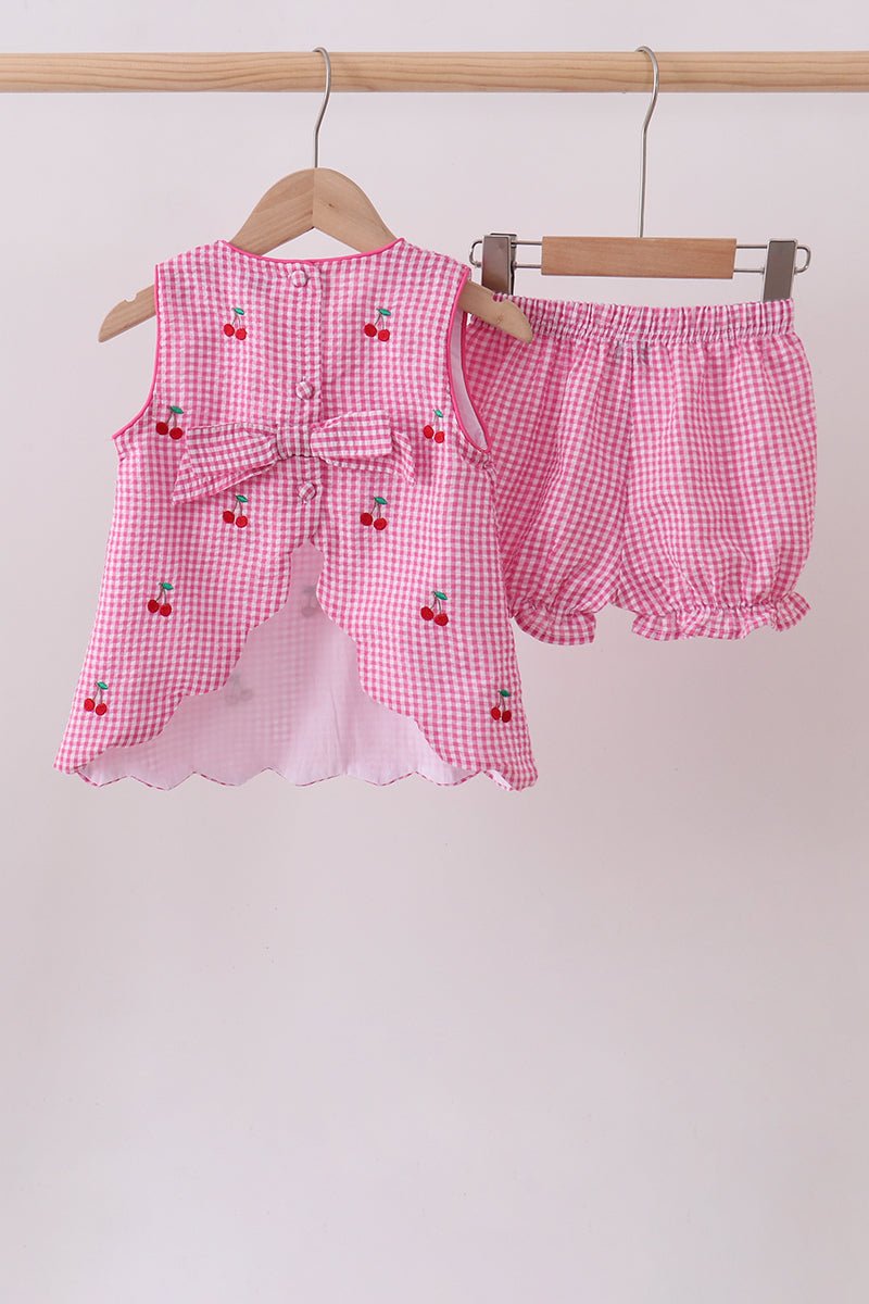 Pink cherry gingham shorts set - Abbies Place
