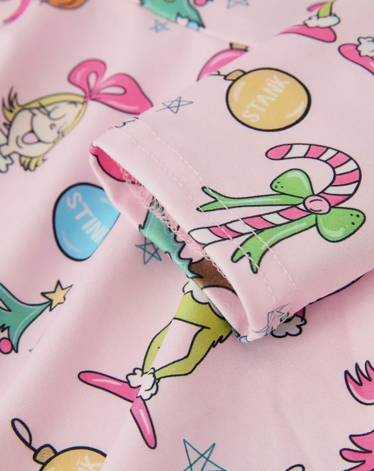 Pink Christmas Character Print Long Sleeve Girls Dress - Abbies Place