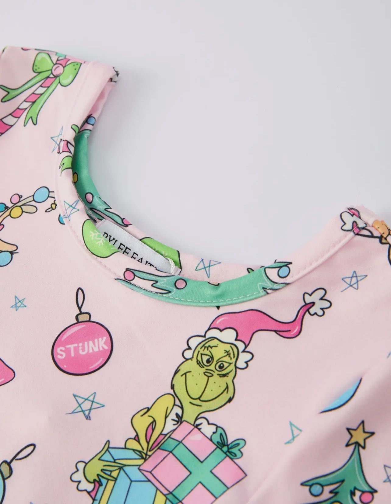 Pink Christmas Character Print Long Sleeve Girls Dress - Abbies Place