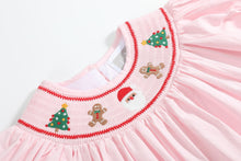 Load image into Gallery viewer, Pink Christmas Smocked Bishop Dress
