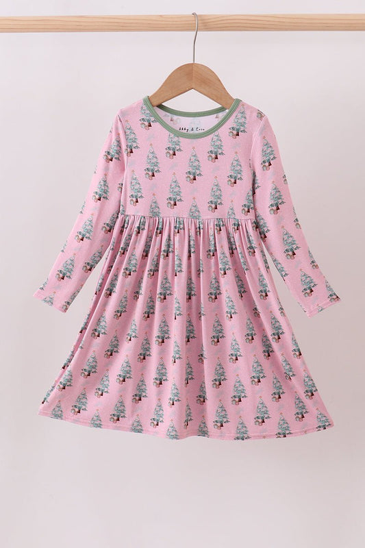 Pink christmas tree bamboo dress - Abbies Place