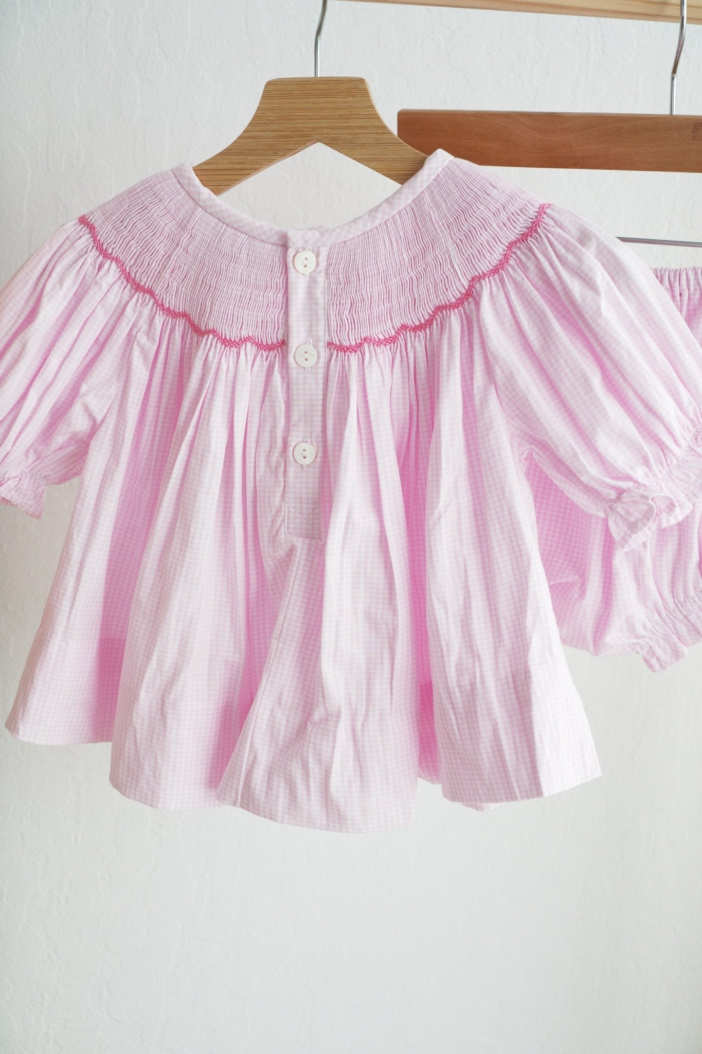 Pink christmas tree hand smocked bloomer set - Abbies Place