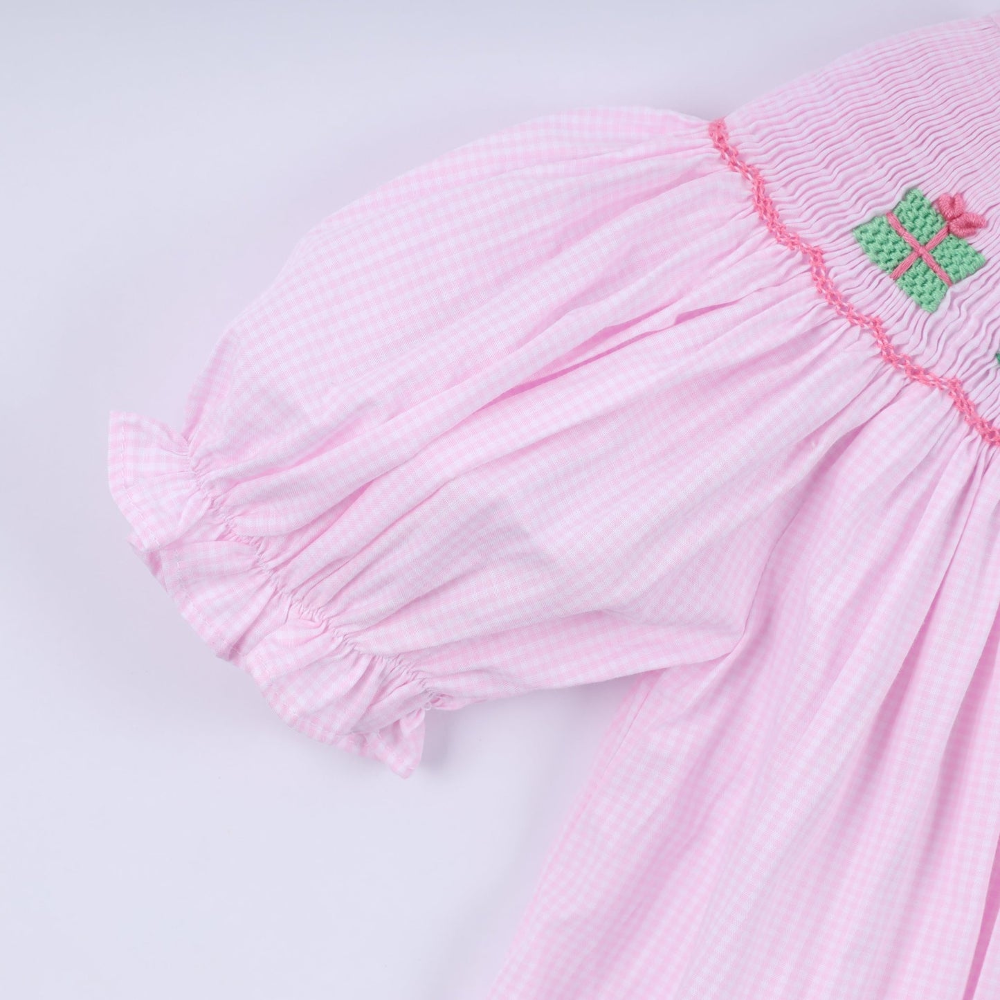 Pink christmas tree hand smocked dress - Abbies Place
