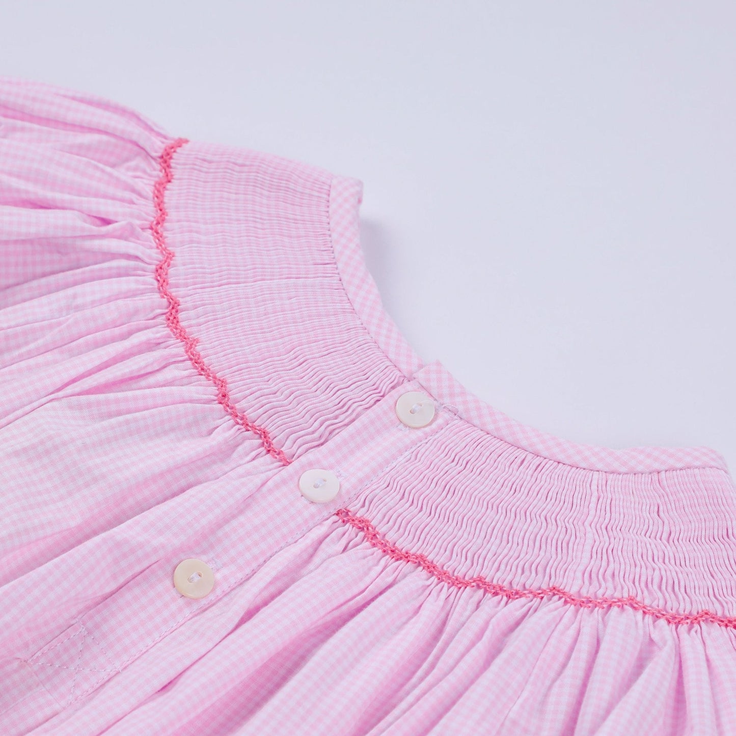 Pink christmas tree hand smocked ruffle romper - Abbies Place