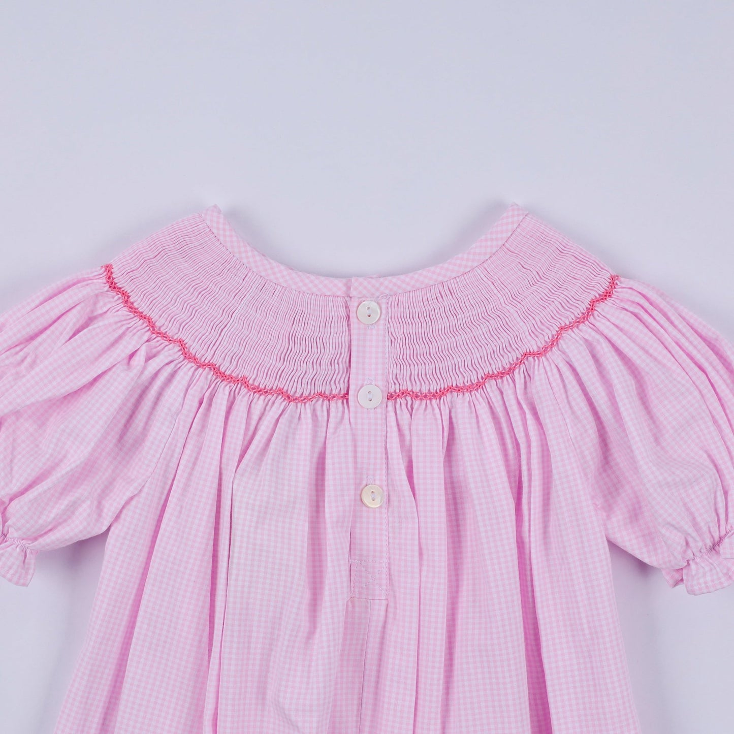 Pink christmas tree hand smocked ruffle romper - Abbies Place