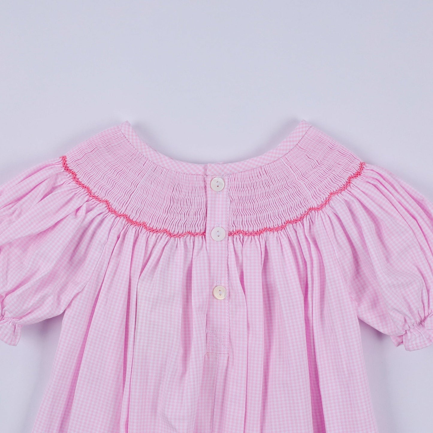 Pink christmas tree hand smocked ruffle romper - Abbies Place