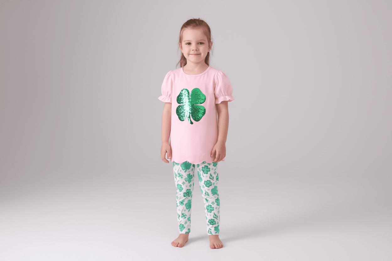 Pink clover glitter pants set - Abbies Place