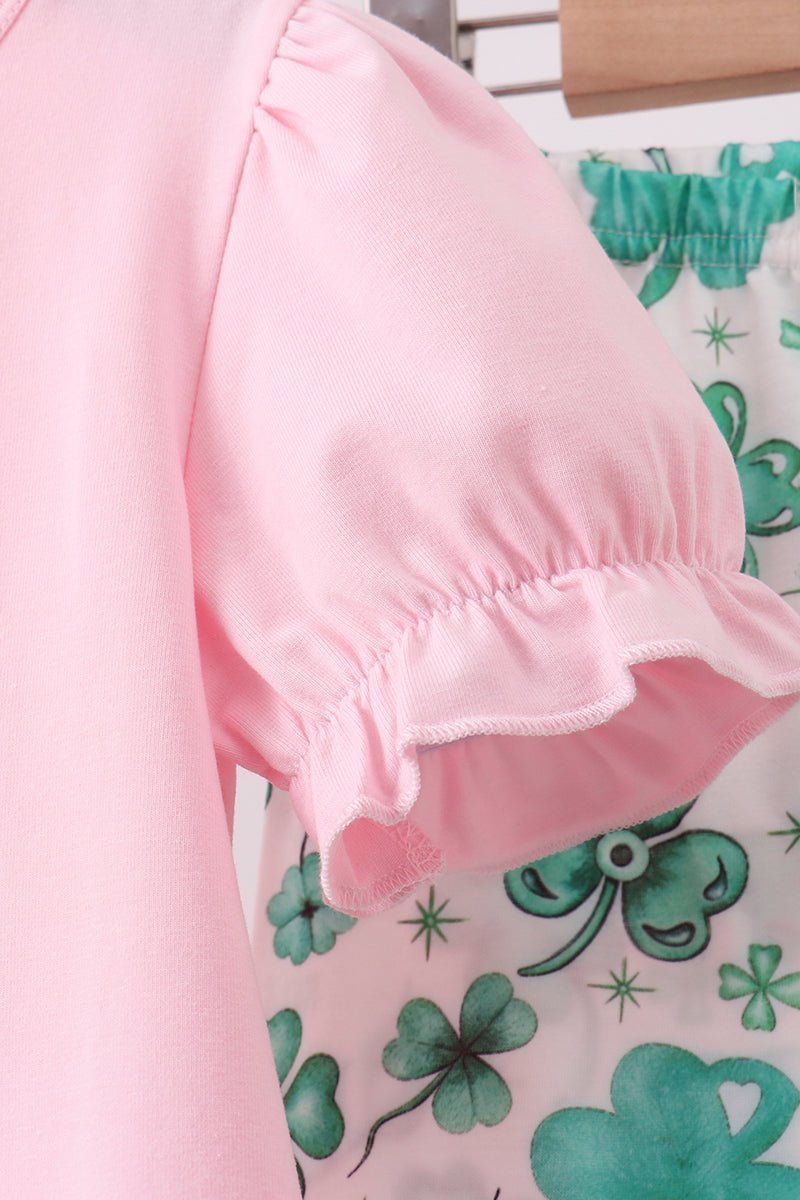 Pink clover glitter pants set - Abbies Place