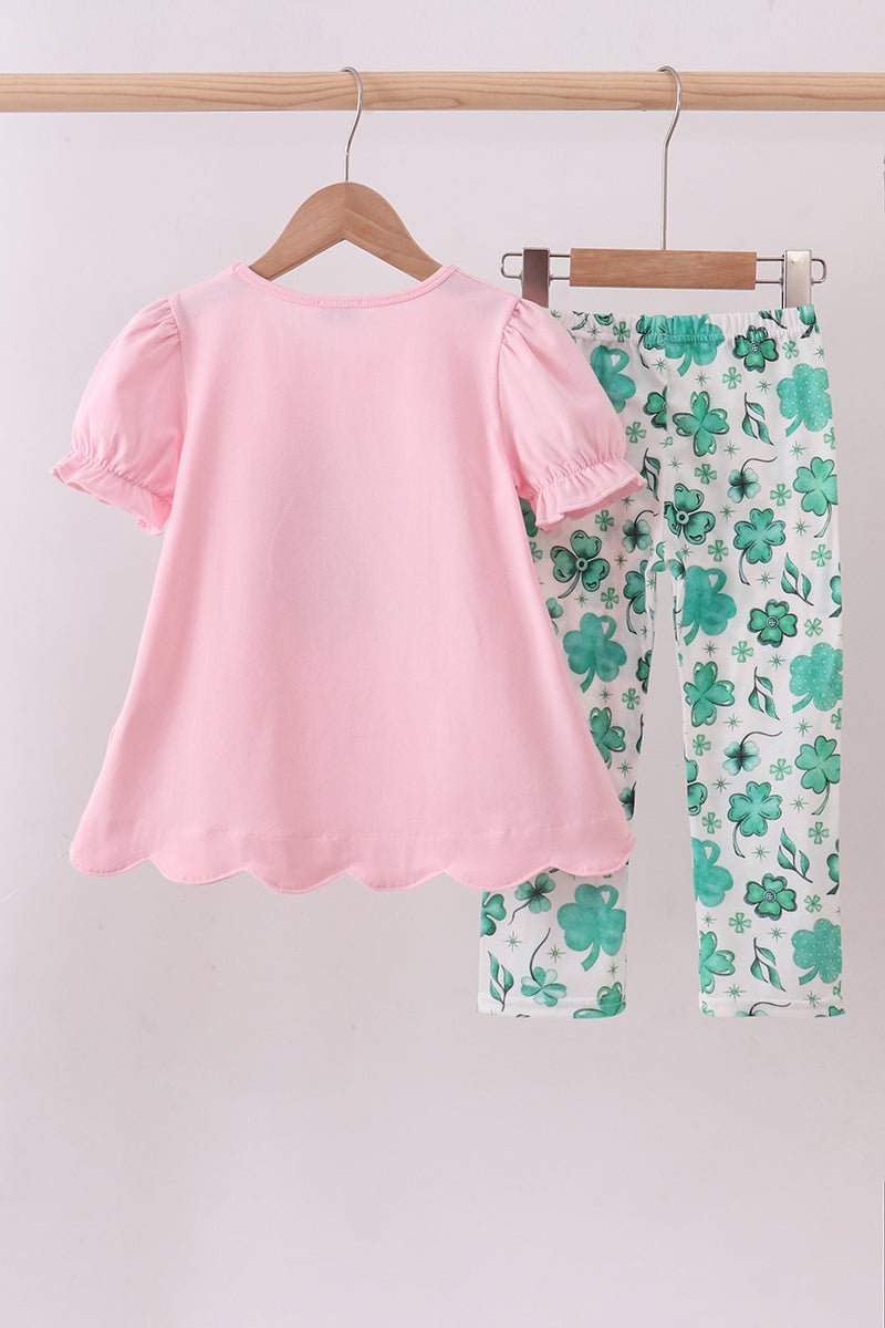 Pink clover glitter pants set - Abbies Place