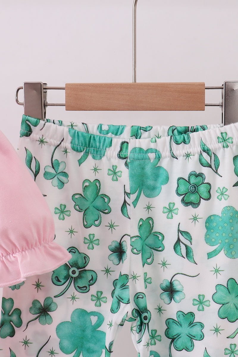 Pink clover glitter pants set - Abbies Place