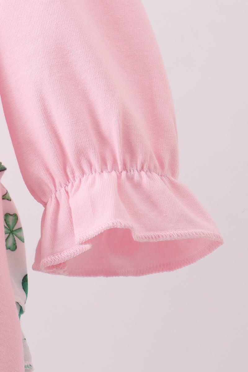 Pink clover glitter ruffle bubble - Abbies Place