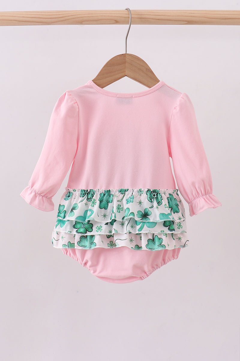 Pink clover glitter ruffle bubble - Abbies Place