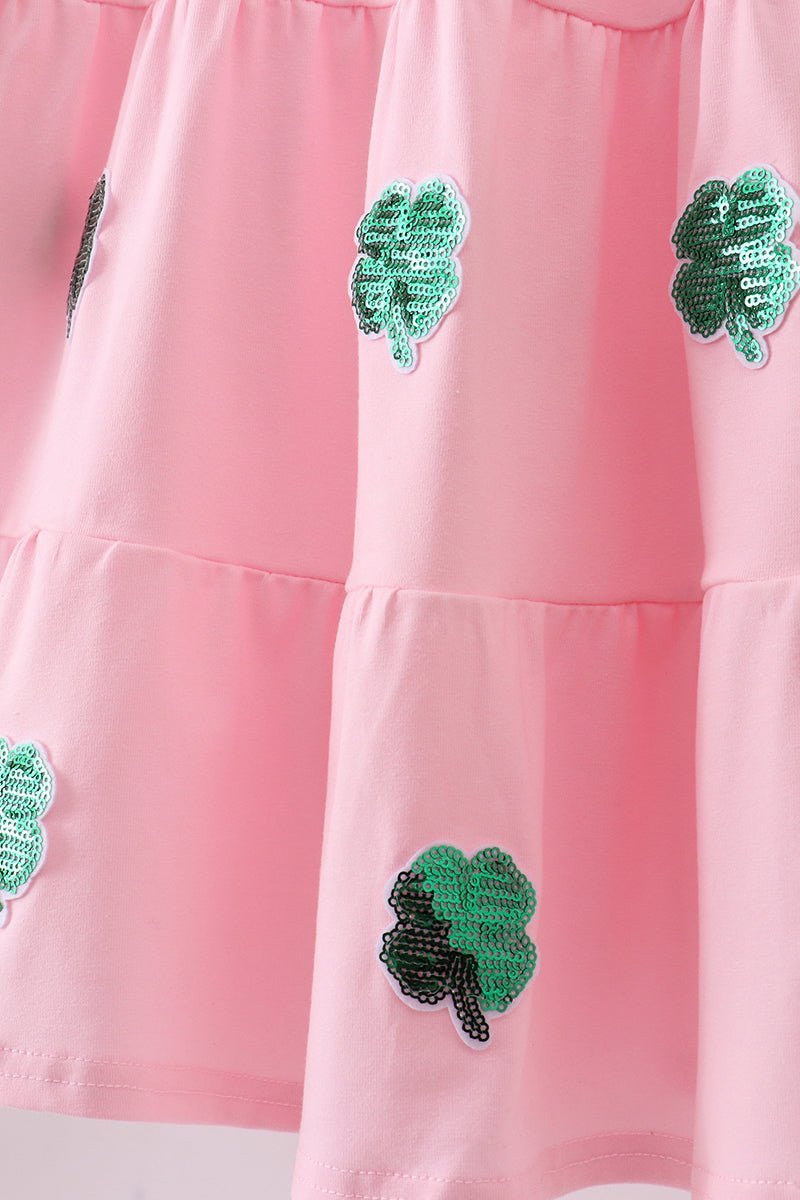 Pink clover sequin ruffle tiered dress - Abbies Place