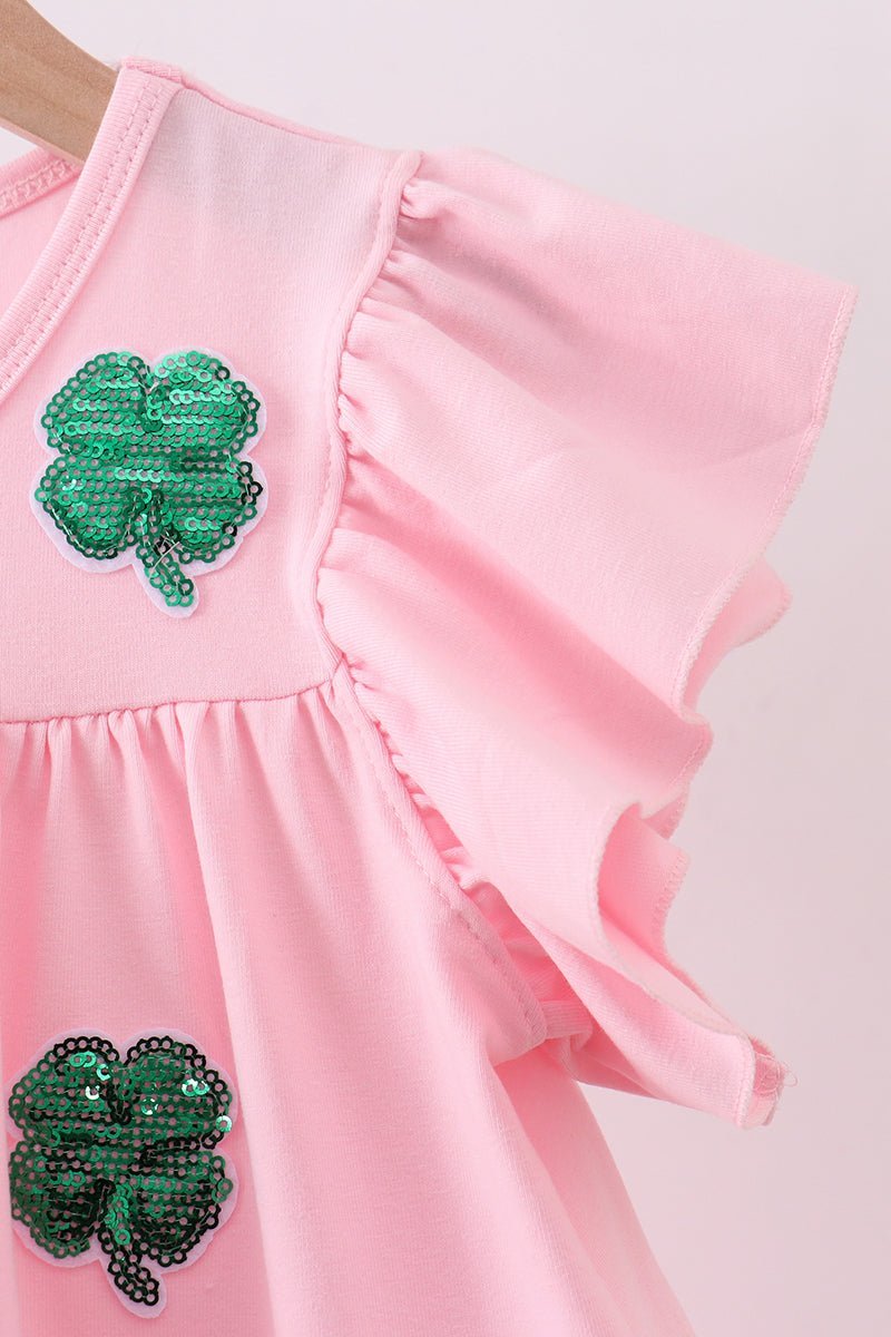 Pink clover sequin ruffle tiered dress - Abbies Place