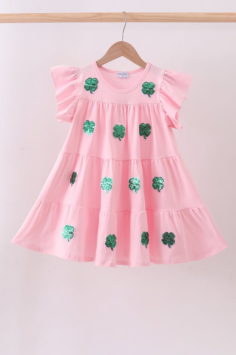 Pink clover sequin ruffle tiered dress - Abbies Place