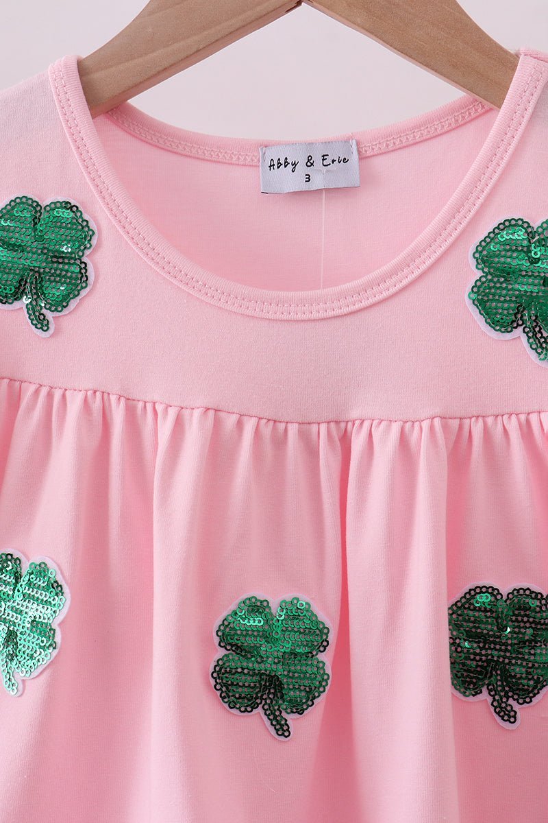 Pink clover sequin ruffle tiered dress - Abbies Place