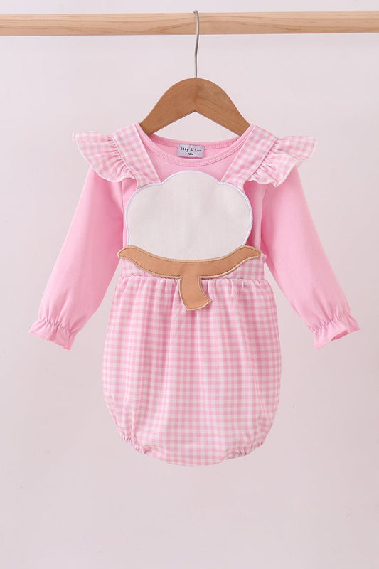 Pink cotton applique gingham 2pc set - Abbies Place