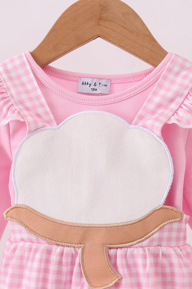 Pink cotton applique gingham 2pc set - Abbies Place