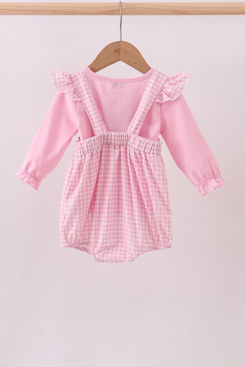 Pink cotton applique gingham 2pc set - Abbies Place