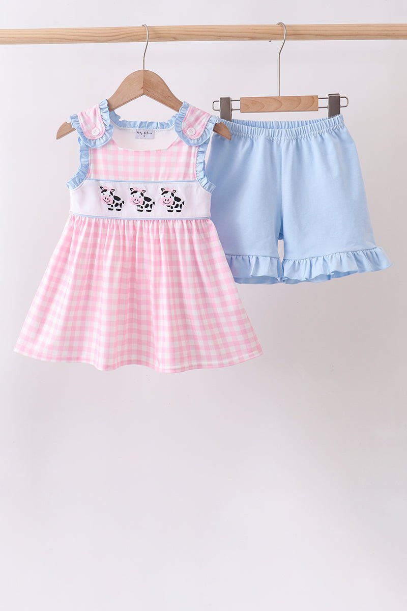 Pink Cow Embroidered Set - Abbies Place