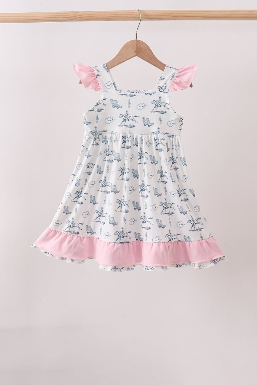 Pink Cowboy Ruffle Dress - Abbies Place