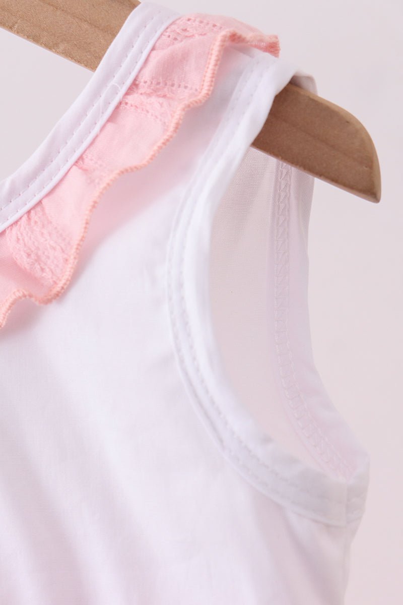 Pink cross jacquard embroidery ruffle bubble - Abbies Place