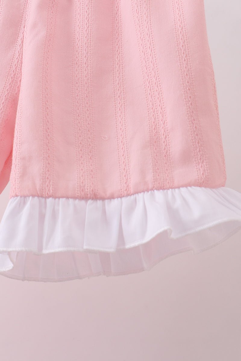 Pink cross jacquard embroidery shorts set - Abbies Place