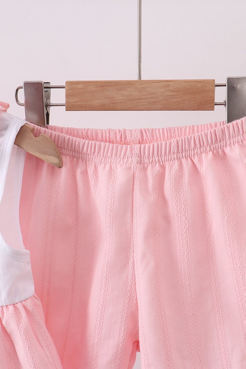 Pink cross jacquard embroidery shorts set - Abbies Place