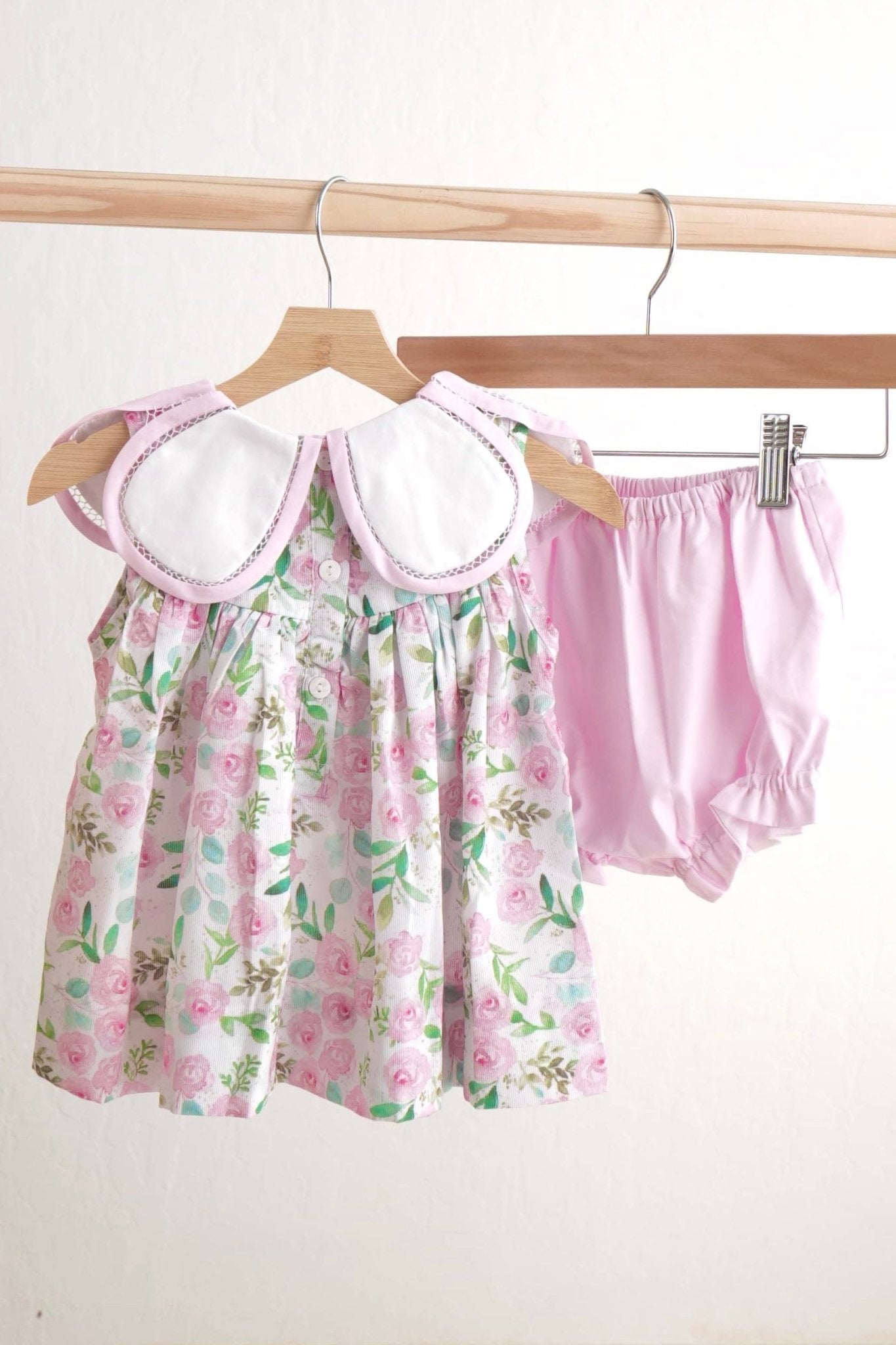 Pink easter cross emrboidery floral girl set - Abbies Place