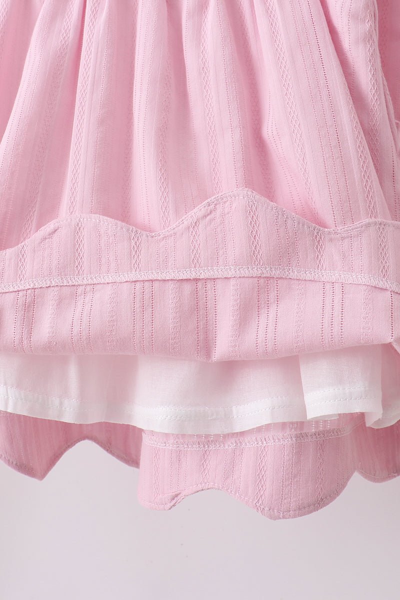 Pink fireworks flag smocked jacquard scalloped ruffle bloomer set - Abbies Place