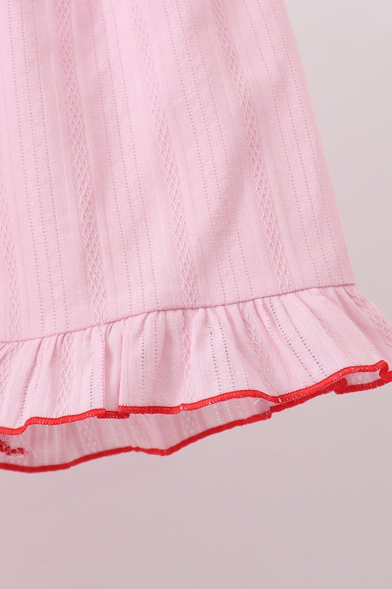 Pink fireworks flag smocked jacquard scalloped ruffle shorts set - Abbies Place