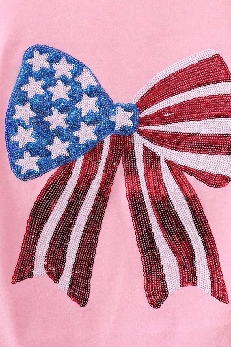 Pink flag bow sequin mom&me top - Abbies Place