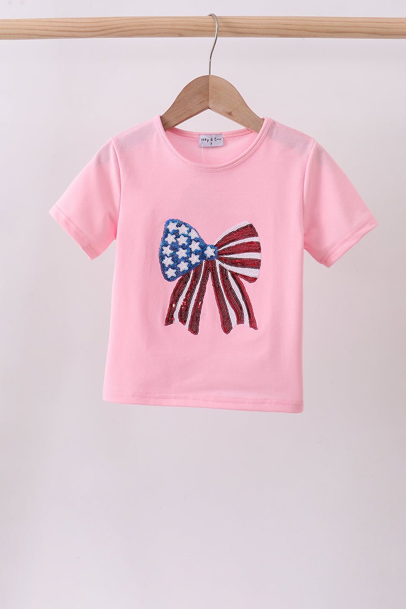 Pink flag bow sequin mom&me top - Abbies Place