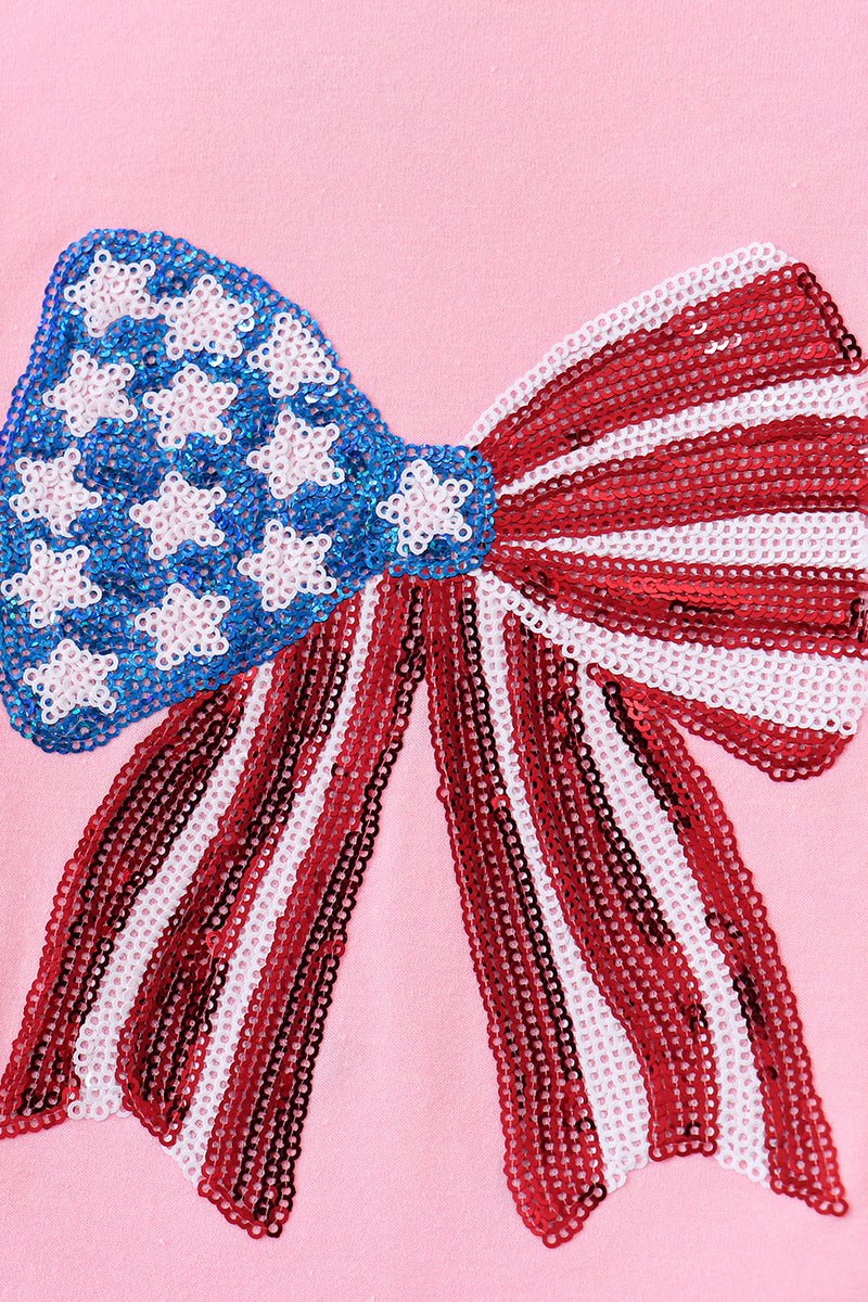 Pink flag bow sequin mom&me top - Abbies Place