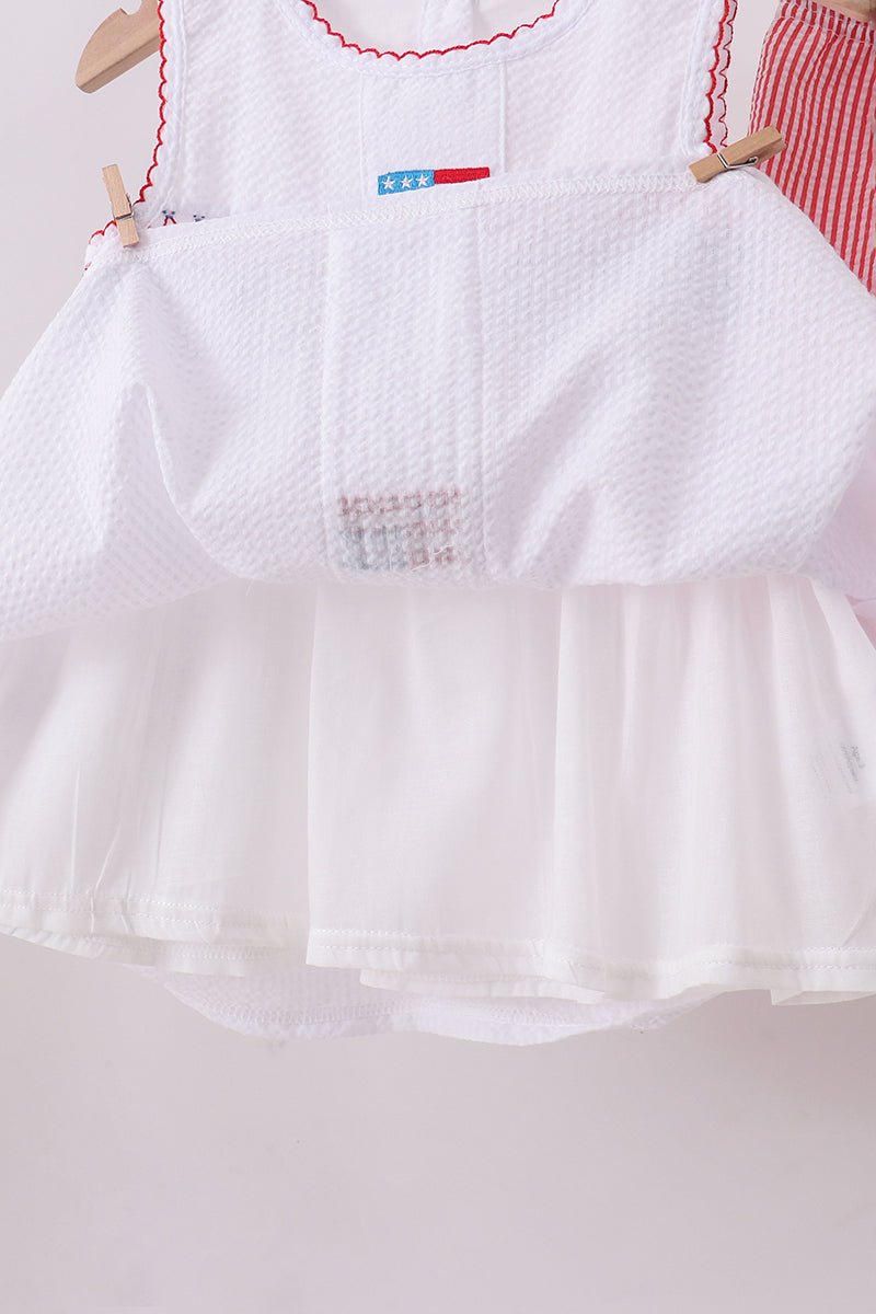 Pink flag smocked ruffle shorts set - Abbies Place