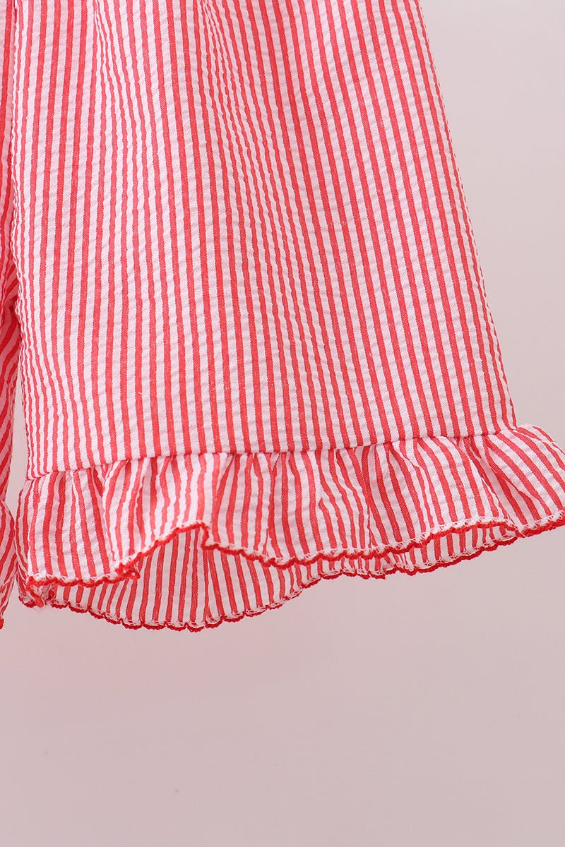 Pink flag smocked ruffle shorts set - Abbies Place