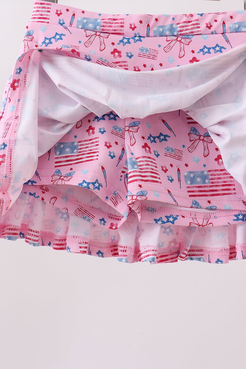 Pink flag star print skorts - Abbies Place