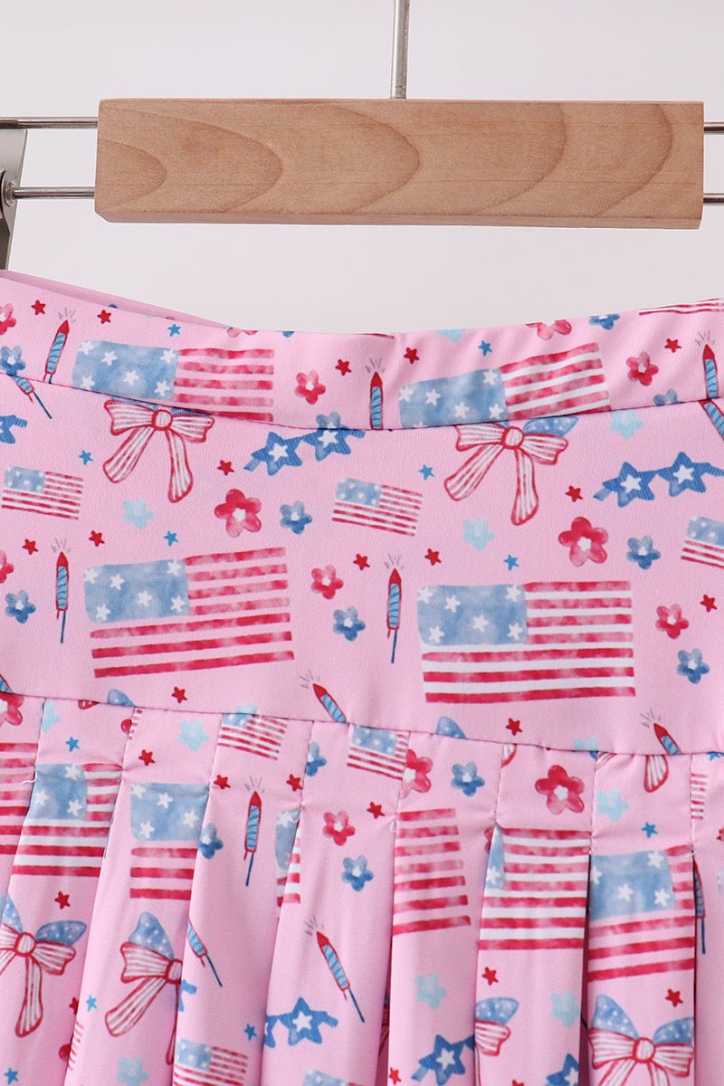 Pink flag star print skorts - Abbies Place
